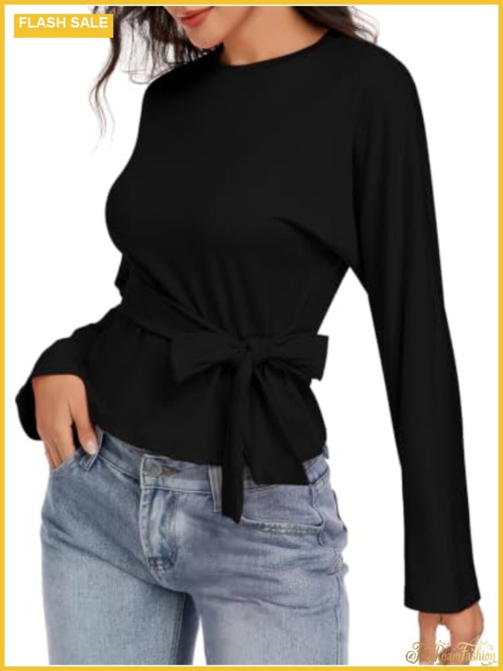 Women's Long Sleeve Wrap Top Tie Waist Business Casual Dressy Work Blouse